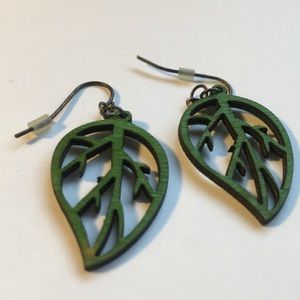 wooden leaf earrings